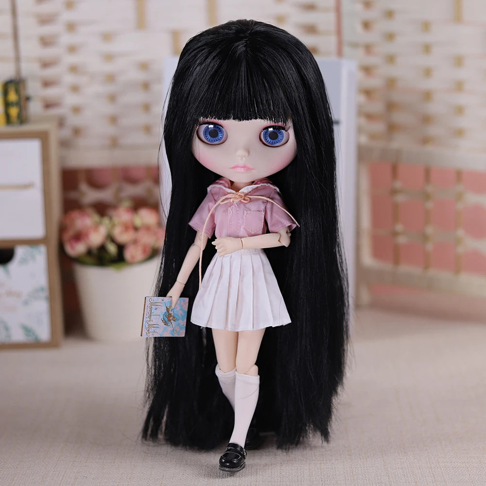 ICY DBS Blythe Doll Black Hair Joint Body Glossy Matte Face DIY Dress Up