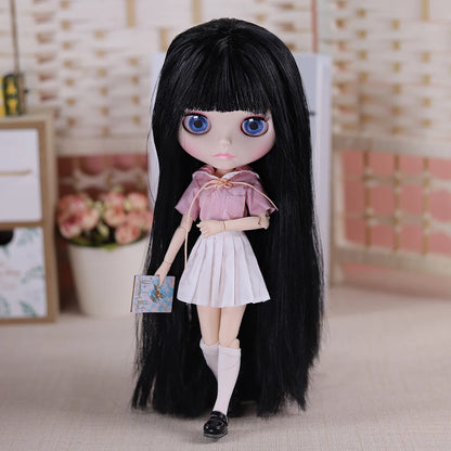 ICY DBS Blythe Doll Black Hair Joint Body Glossy Matte Face DIY Dress Up