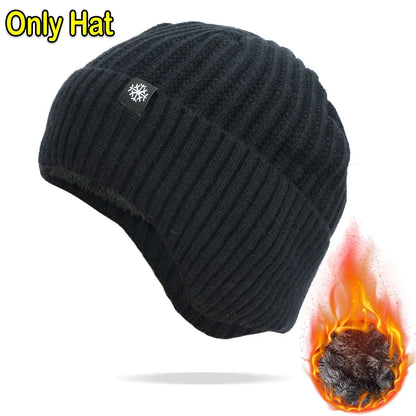 Ear Protection Winter Knitted Hat Men Plush Warm Beanie Cap Outdoor