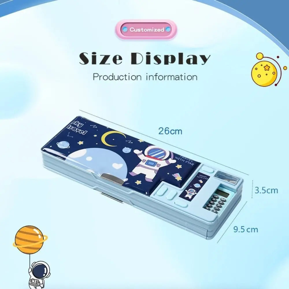 Double Layer Pencil Case with Calculator Sharpener Storage Box for School