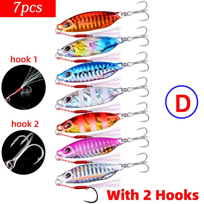 7PCS Metal Cast Jig Spoon 10/15/20/25/30/40G Casting Jigging Fish Sea Bass Fishing Lure Artificial Bait Tackle