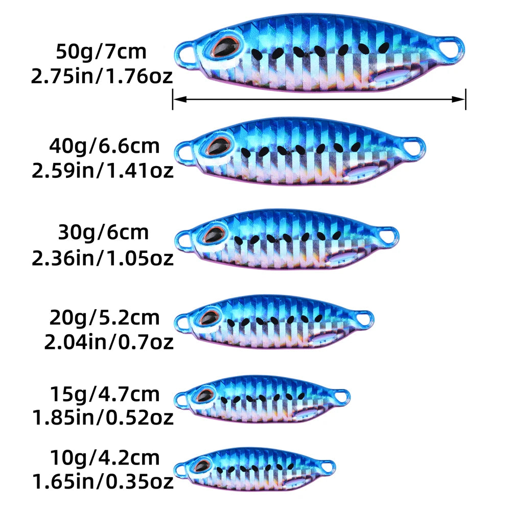 5pcs Slow Cast Metal Jig Fishing Lure Jigging Spoon 10G-50G with Hook Drag Cast Jigging Set Fishing Lure Artificial Bait Tackle