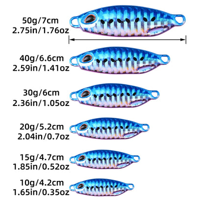 5pcs Slow Cast Metal Jig Fishing Lure Jigging Spoon 10G-50G with Hook Drag Cast Jigging Set Fishing Lure Artificial Bait Tackle
