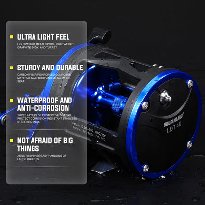 Trolling Drum Fishing Reel 3.8:1 3+1BB Metal Wire Guide Sougayilang Boat Reel