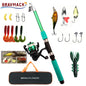 Spinning Reel Fishing Rod Telescopic Full Combo Set with Baits Hooks Travel