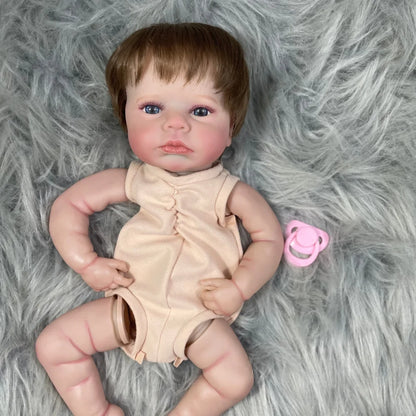 20" Reborn Doll Kit LouLou Awake 3D Painted Skin Blue Eyes Rooted Hair Parts