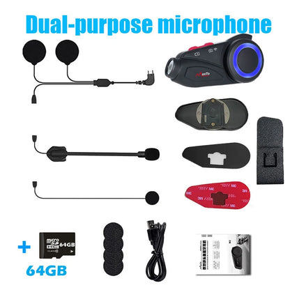 Maxto M3S Motorcycle Helmet Bluetooth Intercom 1440p DVR WiFi Camera Headset