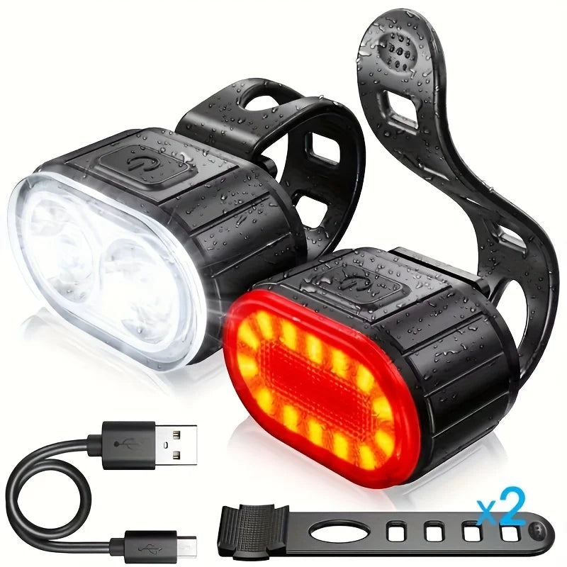Rechargeable Bike Light Front Rear USB LED Torch Bicycle Lamp Waterproof