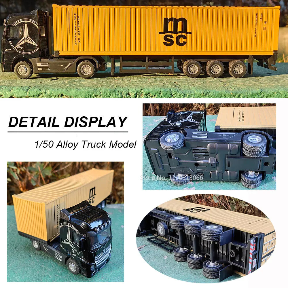 1:50 Diecast Truck Toy Container Model with Sound & Light for Boys