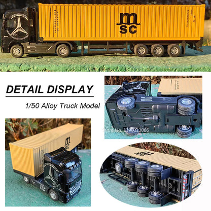 1:50 Diecast Truck Toy Container Model with Sound & Light for Boys