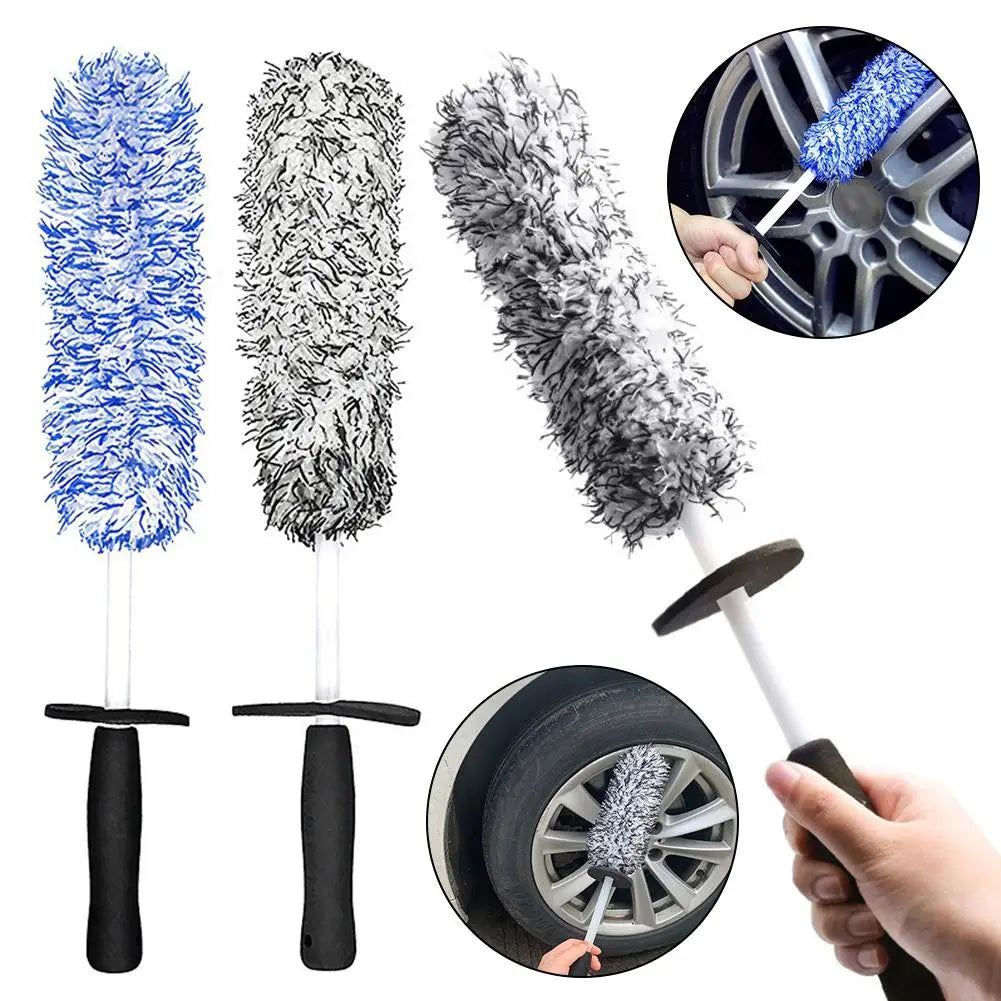 Car Wash Brush Long Handle Plush Cleaning Tool for Rims Spokes Barrel