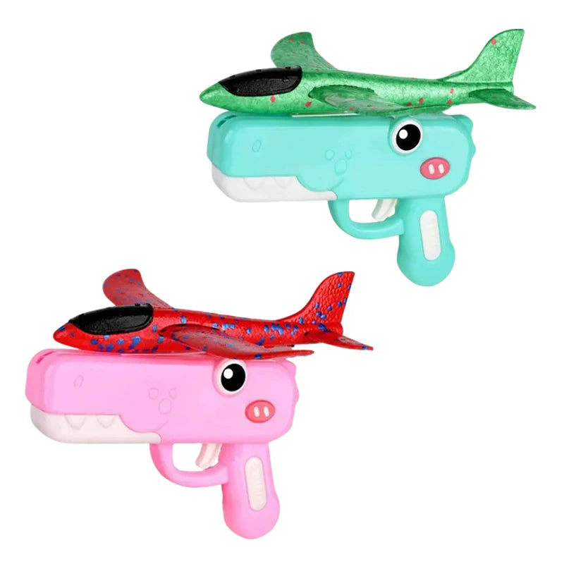 Dinosaur Foam Airplane Launcher Toy Glider Planes for Kids Outdoor Fun