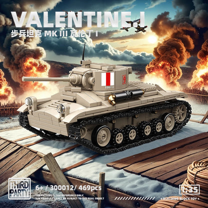 469pcs Valentine I WW2 Military Tank Building Blocks Model Educational Toy Gift