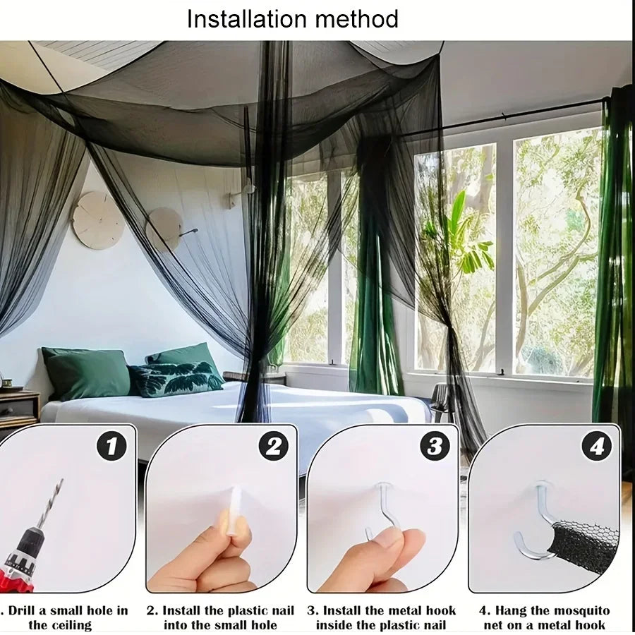 Large 4-Door Mosquito Net Breathable Polyester Mesh Outdoor Camping Insect Tent