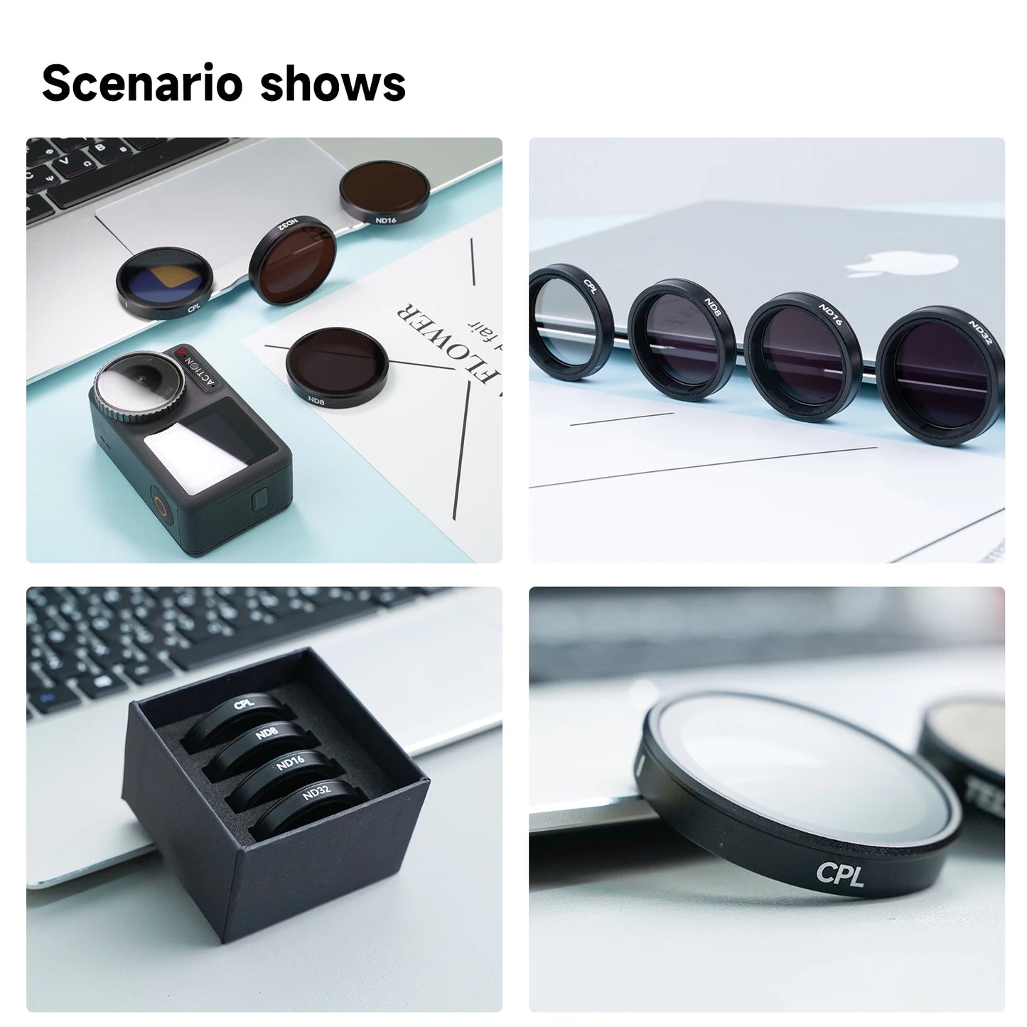 TELESIN CPL ND8 ND16 ND32 Lens Set Aluminium Alloy Frame for DJI OSMO Action 3 4 5pro ND CPL Filter Action Camera Accessories-EXPROTAS