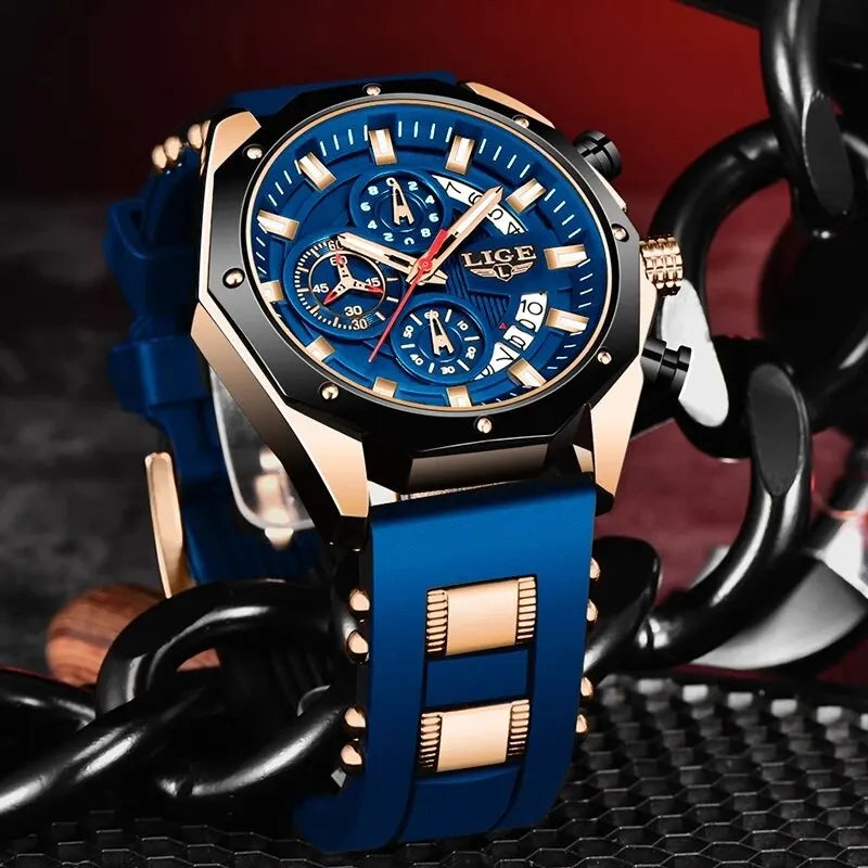 LIGE Fashion Men Watches Top Brand Luxury Silicone Sport Watch Men Quartz Date Clock Waterproof Wristwatch Chronograph Clock Man-EXPROTAS