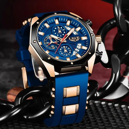 LIGE Fashion Men Watches Top Brand Luxury Silicone Sport Watch Men Quartz Date Clock Waterproof Wristwatch Chronograph Clock Man-EXPROTAS