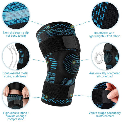 Sports Knee Brace Compression Sleeve with Patella Gel Pad & Side Stabilizers