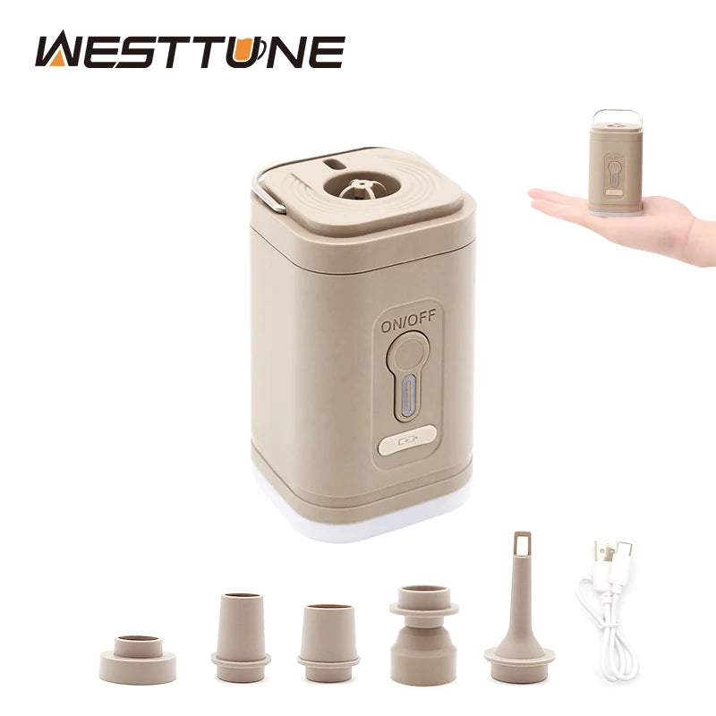 Mini Electric Air Pump Rechargeable Inflator for Camping Equipment with Light