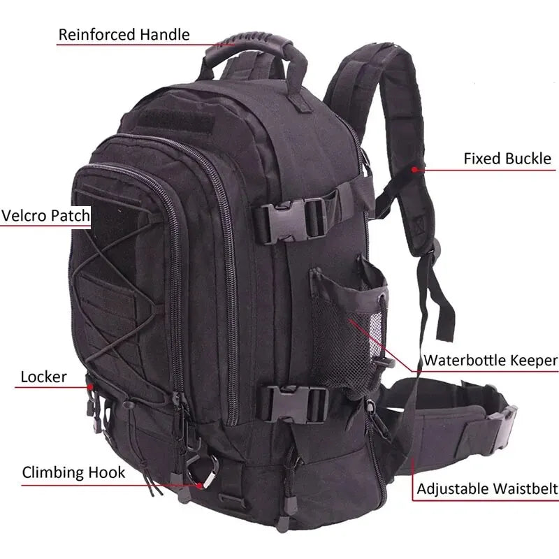 65L Outdoor Bag Tactical Backpack Waterproof Rucksack for Hiking Camping