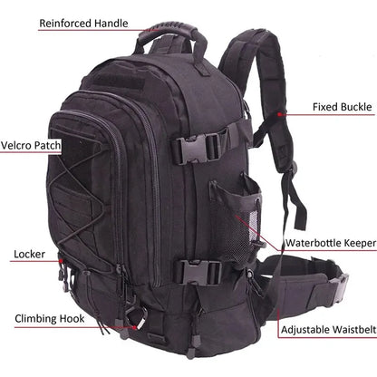 65L Outdoor Bag Tactical Backpack Waterproof Rucksack for Hiking Camping