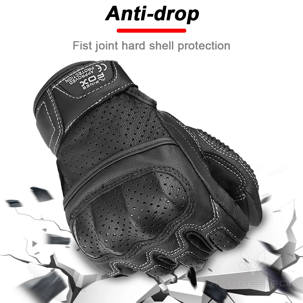 Vintage Genuine Leather Motorcycle Gloves Summer Perforated Breathable CE Approved