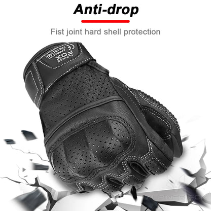 Vintage Genuine Leather Motorcycle Gloves Summer Perforated Breathable CE Approved
