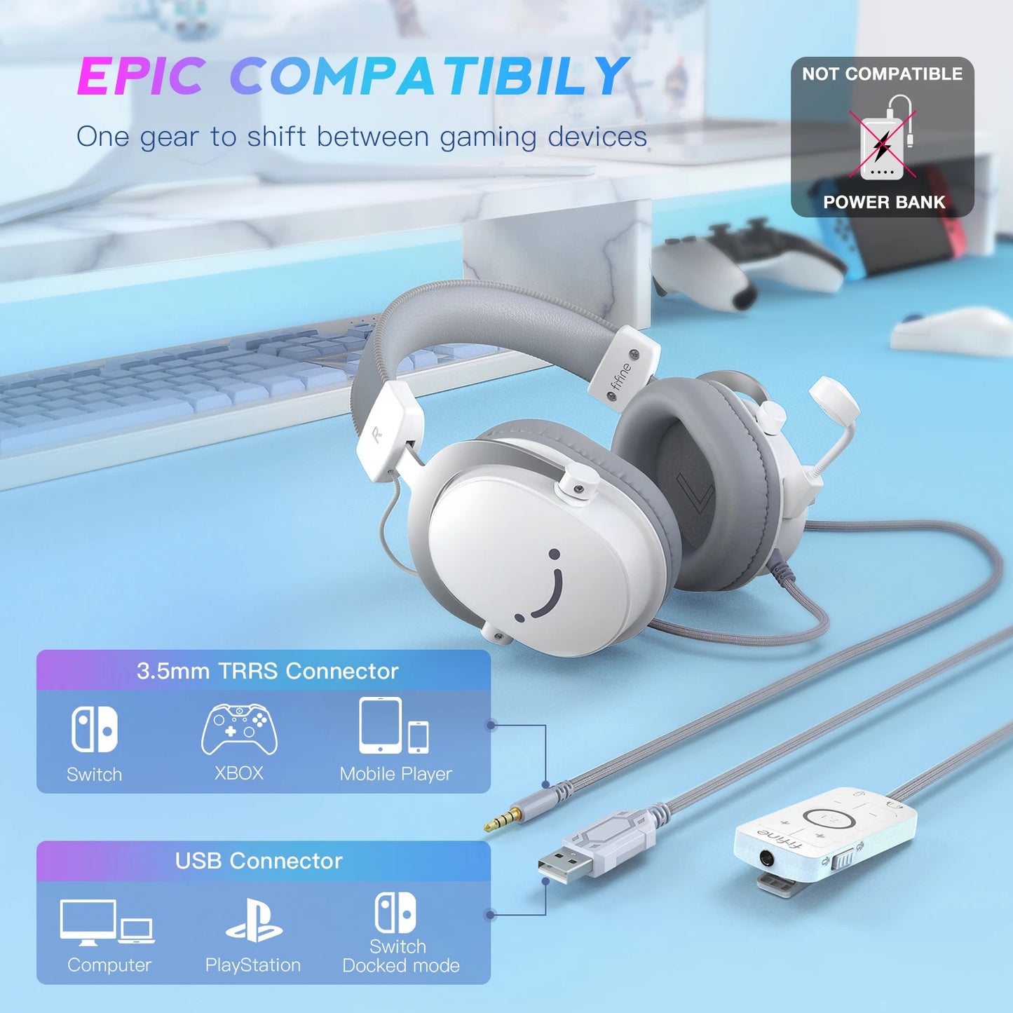 FIFINE Ampligame H9W Wired Gaming Headset 7.1 Surround with Mic USB & 3.5mm for PC PS4/PS5 Xbox