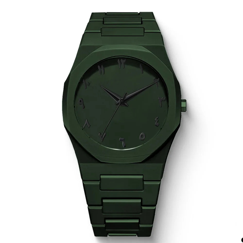 Men’s Black Quartz Watch Arabic Numerals Casual Drip-Oil Strap Fashion Style