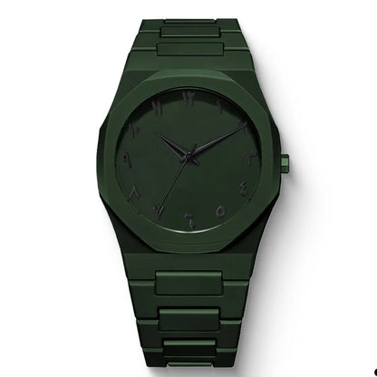 Men’s Black Quartz Watch Arabic Numerals Casual Drip-Oil Strap Fashion Style