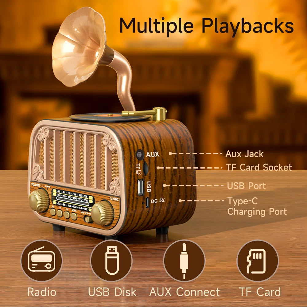 Portable FM AM Radio Multi-Band Vintage Retro Design for Home/Garden
