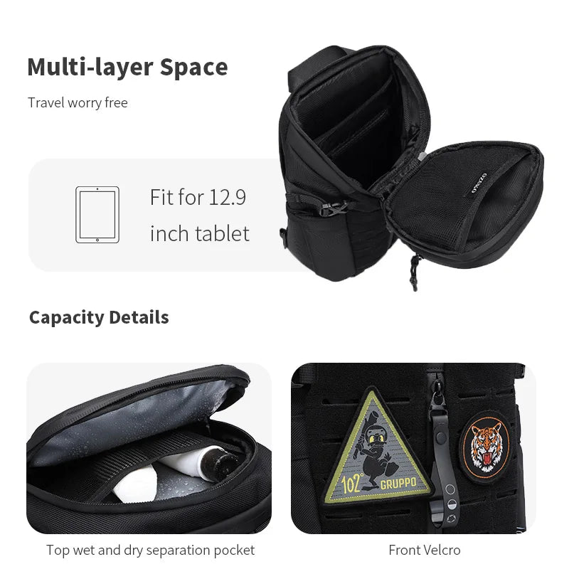 OZUKO Waterproof Men's Shoulder Bag Large Capacity Fashion Quality Chest Bag Short Trip Messenger Sling Crossbody Bag
