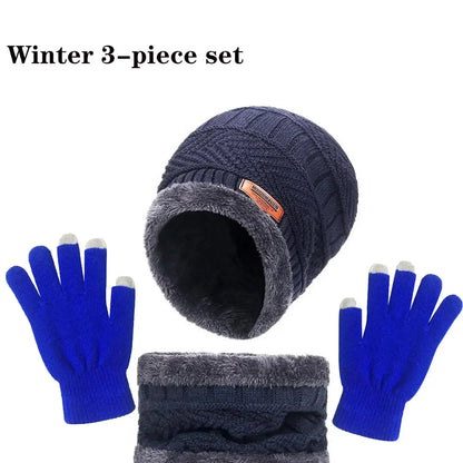 Men Women Beanie Winter Hat Scarf Gloves Thick Warm Knit Cap Set