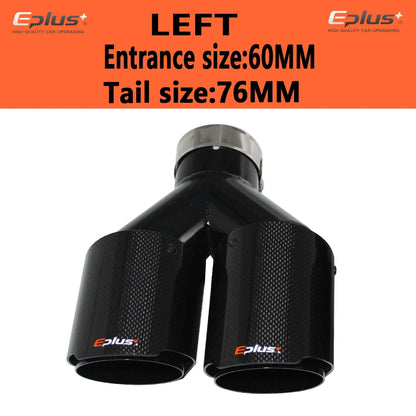 EPLUS Carbon Fiber Y-Shape Dual Exhaust Tip Glossy Black Stainless Universal