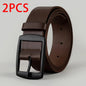 2PC PU Leather Belt for Men Luxury Metal Pin Buckle Jeans Waist Strap