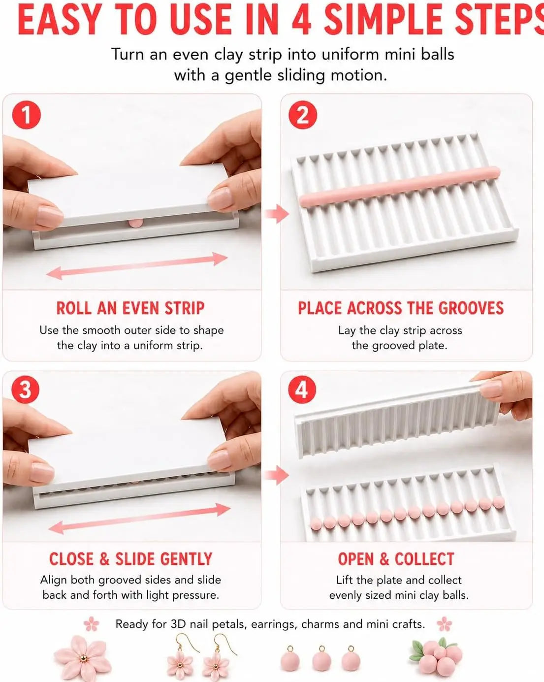 3D Print Clay Gel Ball Maker 4PCS Nail Art Bead Roller for Flowers
