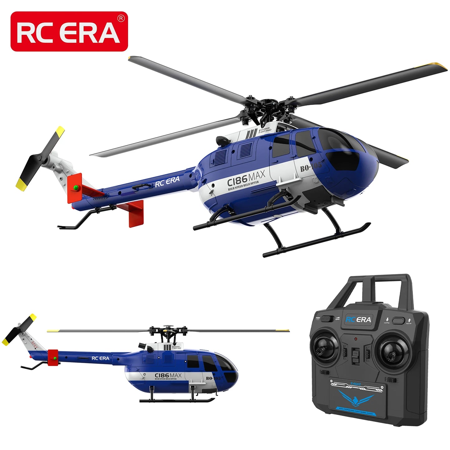 RC ERA C186 MAX BO105 4CH RC Helicopter Optical Flow Gyro Stabilized Adult Model