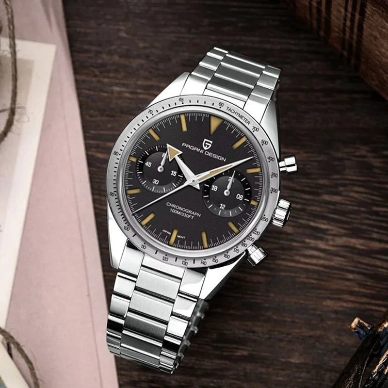 PAGANI DESIGN 2023 Mens watches Moon Quartz  Watch men speed Sport waterproof Chronograph AR Sapphire VK64 Steel Retro Luminous-EXPROTAS