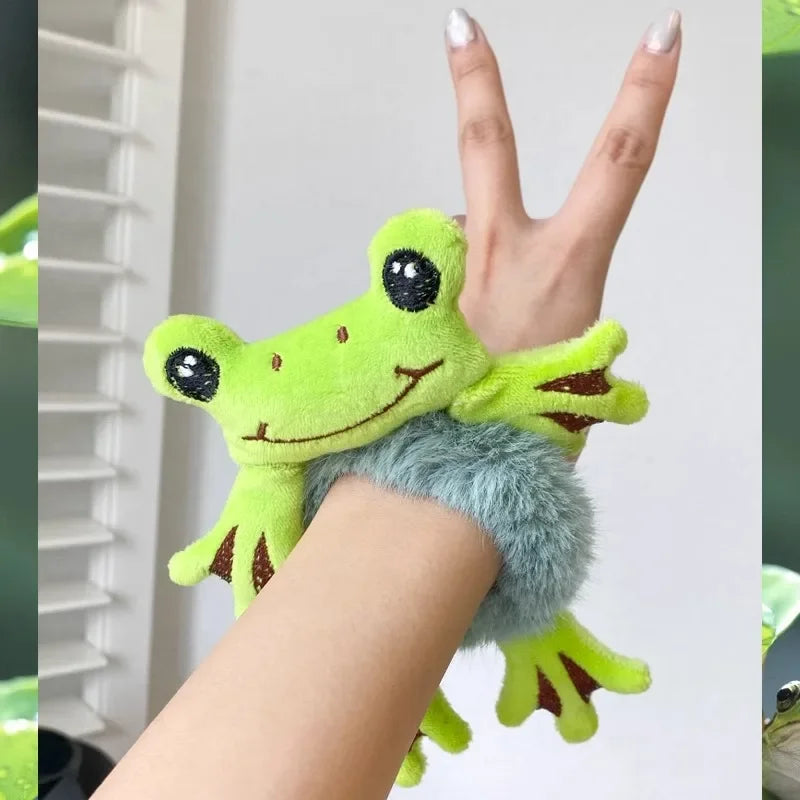 1pcs Hair Band Plush Frog Scrunchie Cute Green Girl Ponytail Hair Accessories