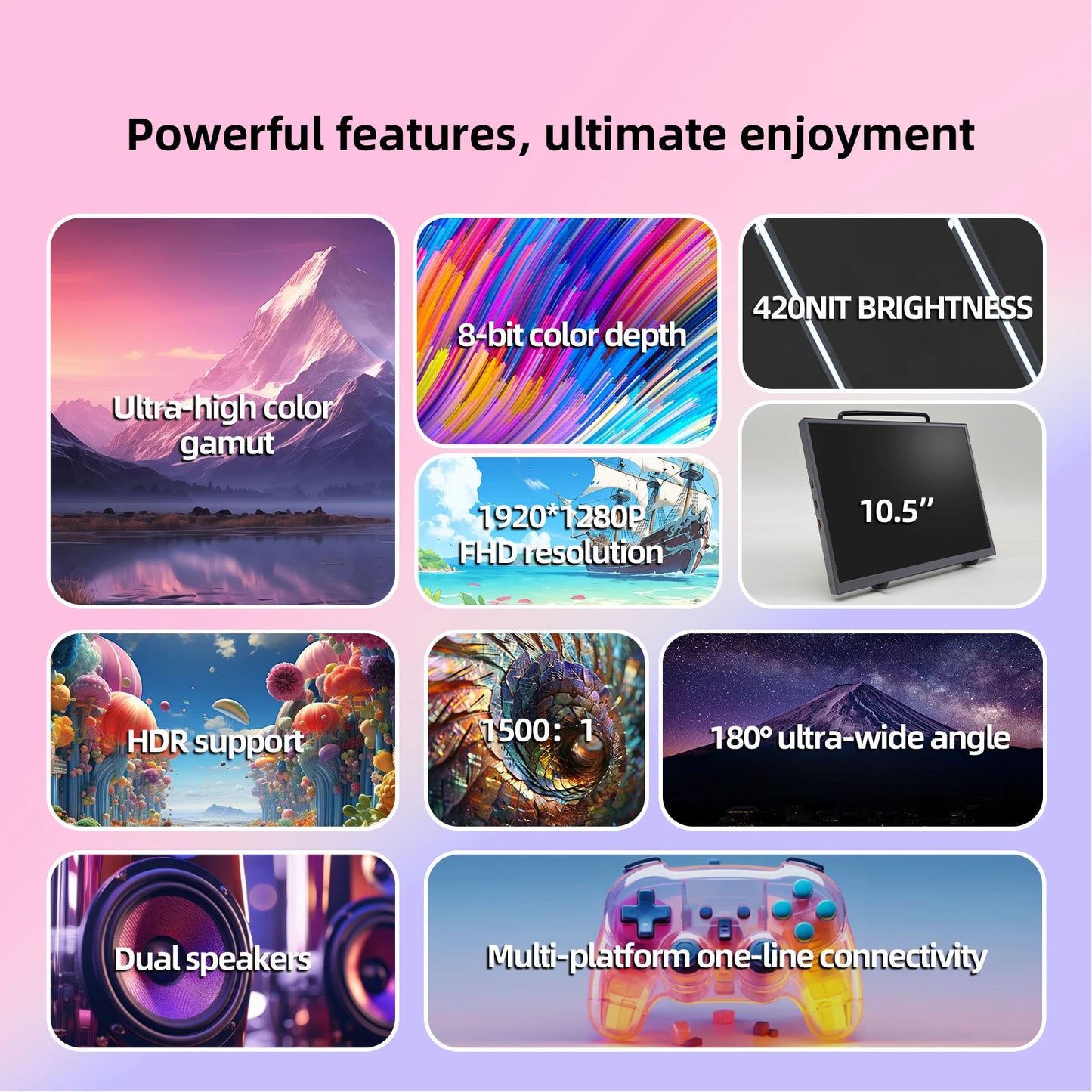 ZSUS 10.5" Portable Monitor 1280P 100% sRGB for PS5 Xbox Switch PC