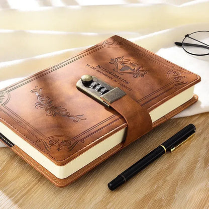 A5 Retro Password Book with Lock 200 Pages Diary Notepad Journal Ledger