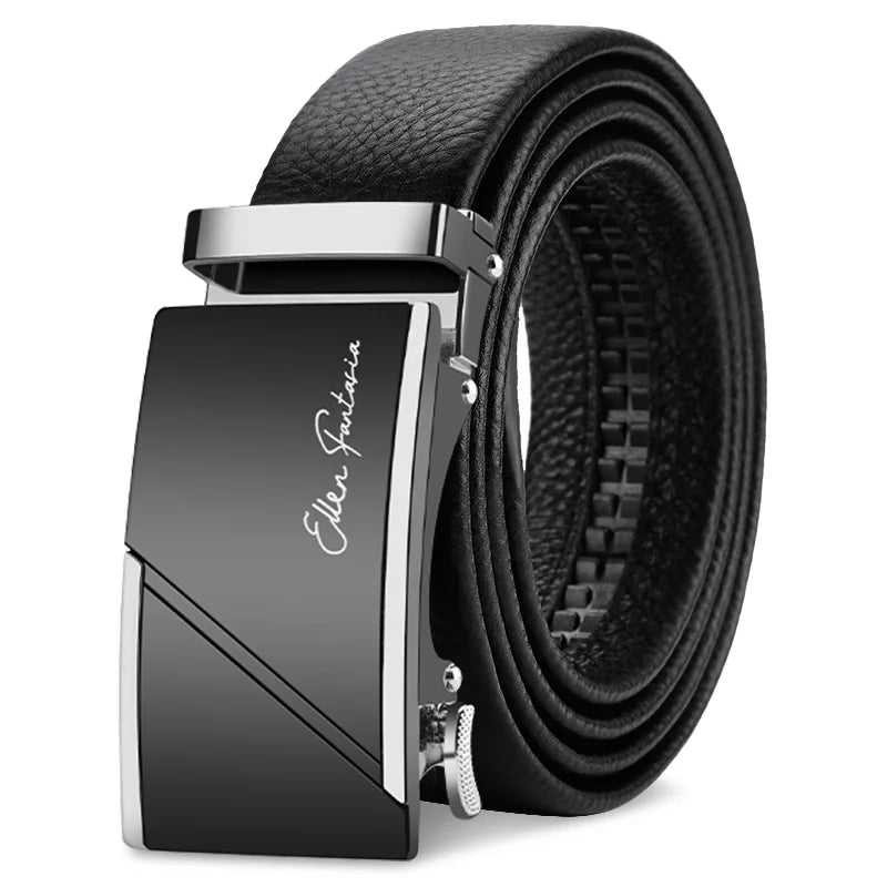 OYIFAN Leather Belt Men Automatic Buckle Ratchet Sliding Dress Black Belts