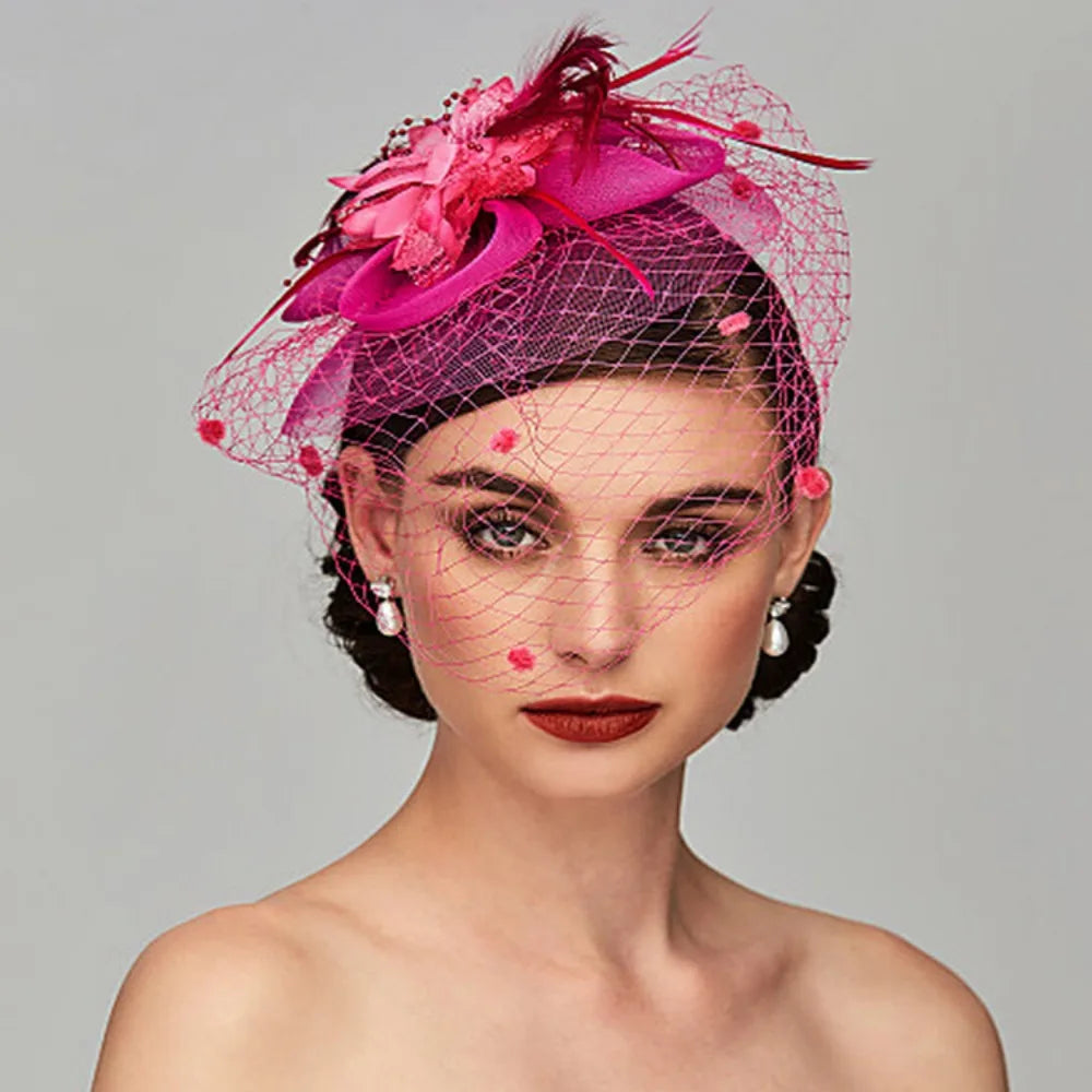 Flowers Feather Mesh Headwear Hat Party Accessory 1pc 27cm Multi Colour