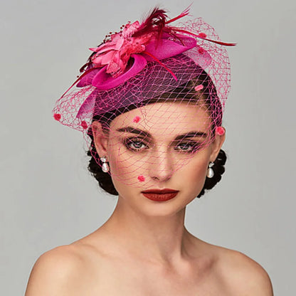 Flowers Feather Mesh Headwear Hat Party Accessory 1pc 27cm Multi Colour