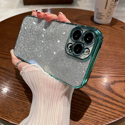 Square Glitter Plating Case for iPhone 11-16 Pro Max Mini XR XS Clear Cover