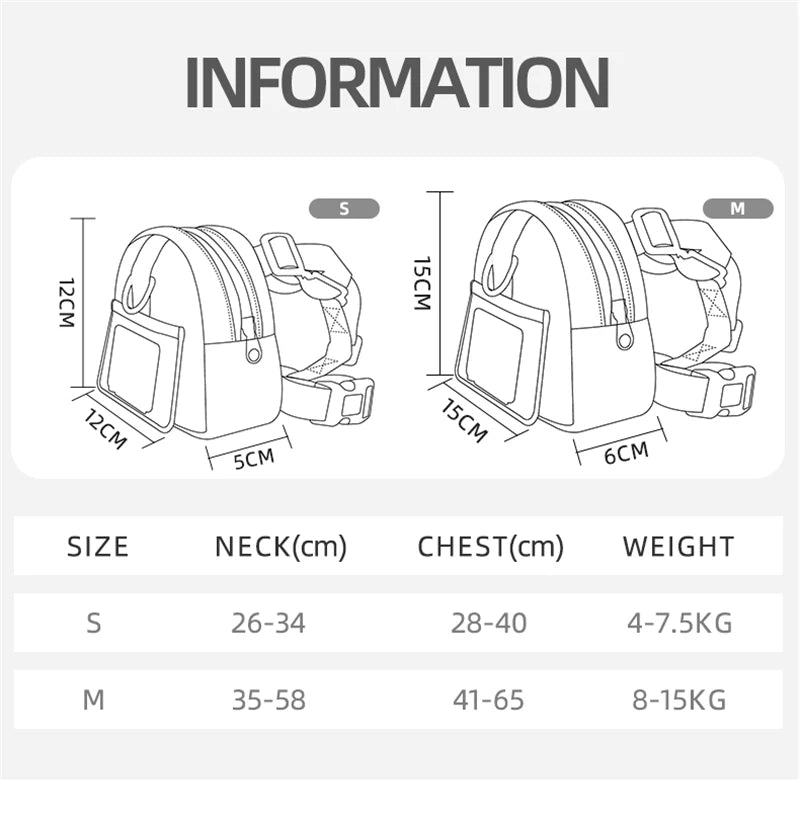 Waterproof Dogs Puppy Bag Outdoor Travel Backpack with Harness & Collar