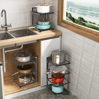 Kitchen Sink Storage Rack Adjustable Multi-Layer Pot Holder for Home Stovetop