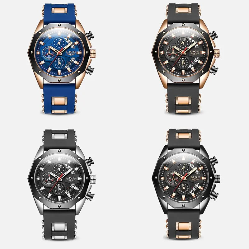 LIGE Fashion Men Watches Top Brand Luxury Silicone Sport Watch Men Quartz Date Clock Waterproof Wristwatch Chronograph Clock Man-EXPROTAS