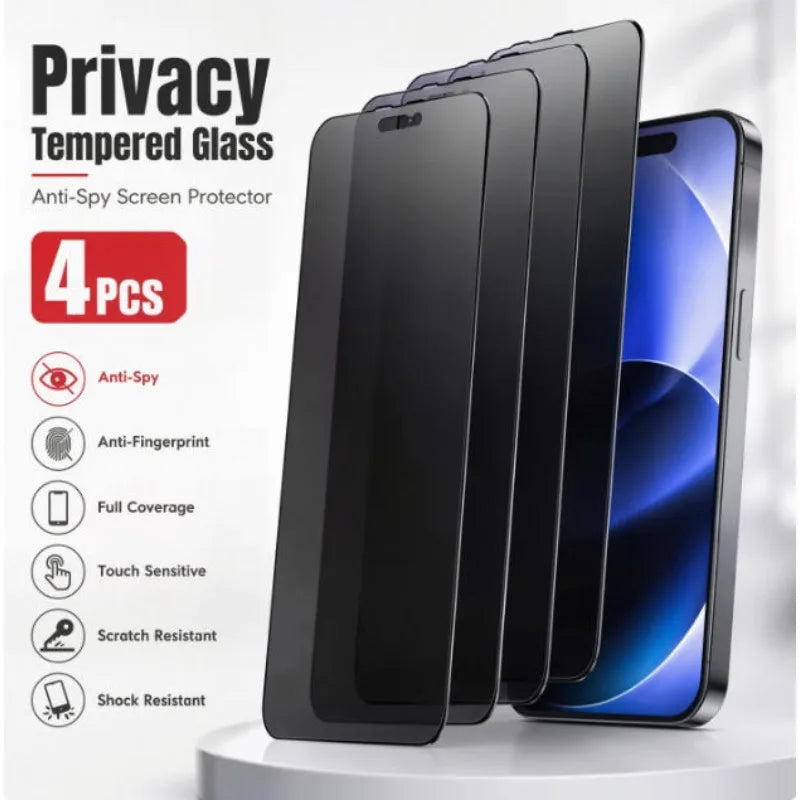 4PCS Privacy Screen Protector for iPhone 14 15 16 Anti-Spy Glass Protectors
