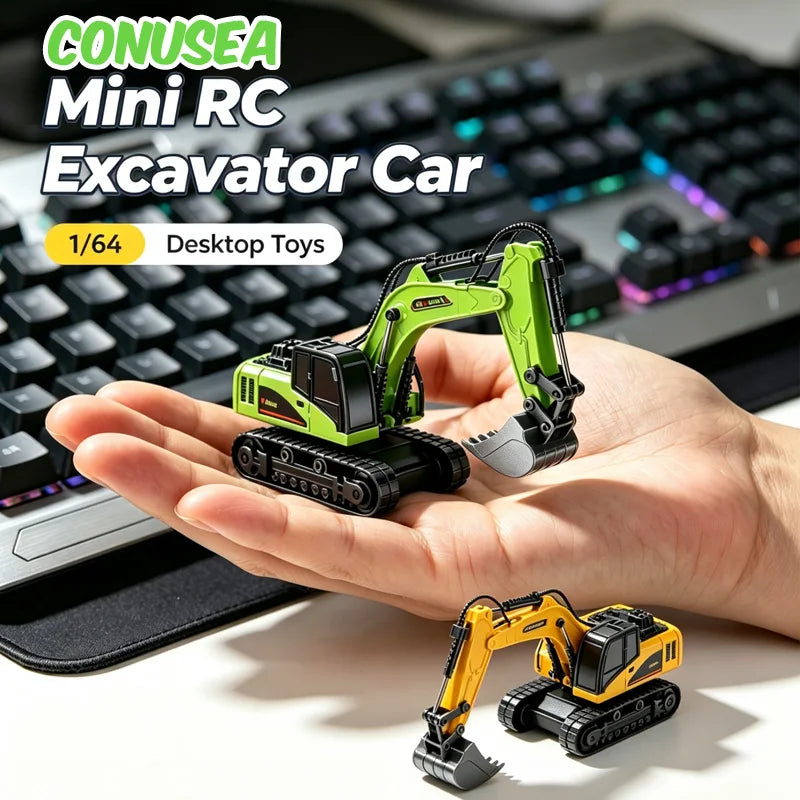 Mini Remote Excavator 1/64 Scale RC Control Model Toy for Boys Adults